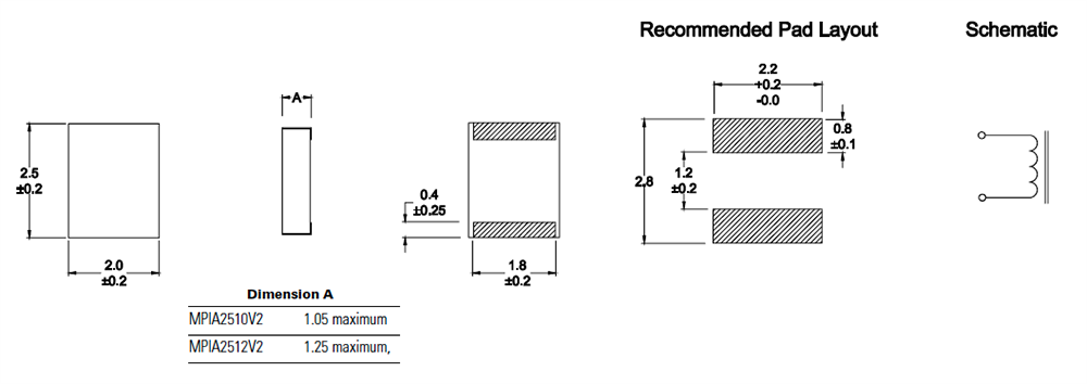 Mechanical Drawing - Eaton Electronics MPIA25-V2 Automotive Miniature Power Inductors